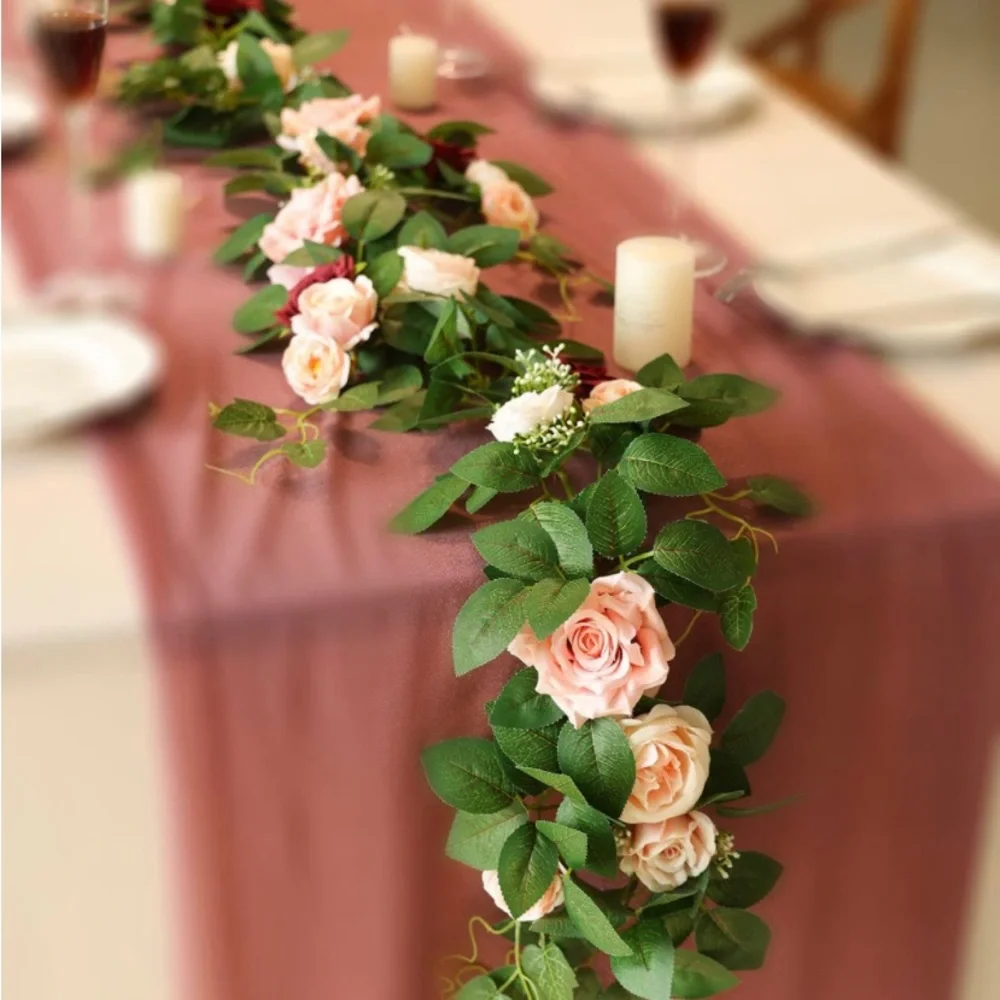 5.8 Pink Blush Burgundy Dusty Rose Flower Garland Ivy Greenery Wedding Vine